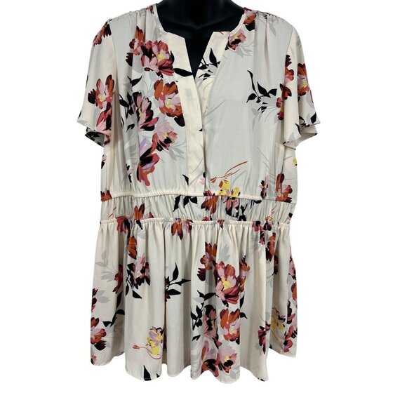 Torrid Floral Peplum Blouse 1X 14 16 Flutter Sleeves Georgette Floral Pink New - Picture 1 of 9